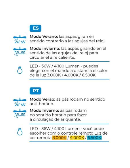 Ventilador de techo 3cct ø107 cm, madera 8425998330588 33058 EDM