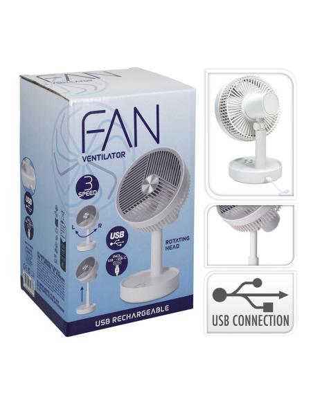 Ventilador de sobremesa recargable blanco y gris, 3 velocidades, ø135 x 270 mm 8721037752770 33061 BASICS