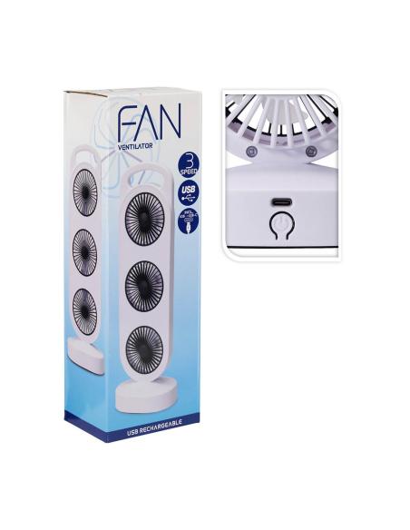 Ventilador de sobremesa recargable blanco y negro, 3 velocidades, 36,5 x 12 x 8,3 cm 8721037869409 33062 BASICS