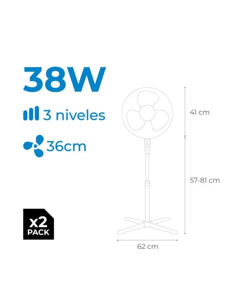 Ventilador de pie 38 w, blanco, ø40 cm, pack de 2 unidades 8425998330656 33065 EDM