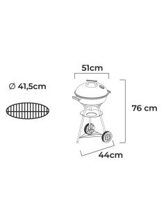 Barbacoa de carbón 3 patas con tapa y ruedas, negra, ø51x 76 cm 8425998741100 74110 GOURMET KITCHEN 2