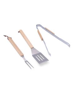 Conjunto de 3 utensilios para barbacoa roble/acero inox 8425998741285 74128 GOURMET KITCHEN