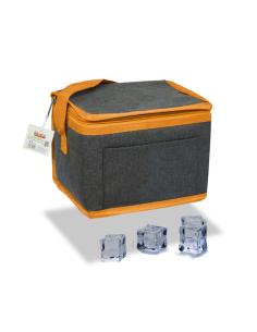 Nevera tipo bolsa 4,5 l diseño tejana gris con ribete y correa naranja, 20 x 15 x 15 cm 8421531011518 73284 COOLERBAG