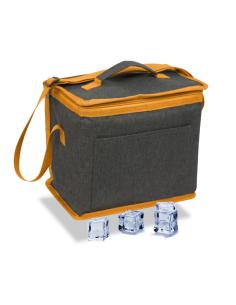 Nevera tipo bolsa 10 l diseño tejana gris con ribete y correa naranja, 28 x 16 x 22 cm 8421531011532 73285 COOLERBAG