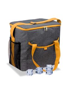Nevera tipo bolsa 21 l diseño tejana gris con ribete, asas y correa naranja, 31,7 x 20 x 33 cm 8421531011563 73286 COOLERBAG