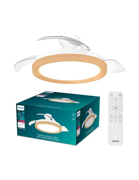 Ventilador de techo con aspas retráctiles, led 3 cct, dc 28 w + 35 w, modelo bliss, blanco / dorado, ø106 cm 8721103096067 33088