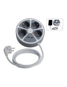 Base de enchufe múltiple 4 tomas redonda + usb, 1,4m cable 8721037572040 20560 FX CONTROL