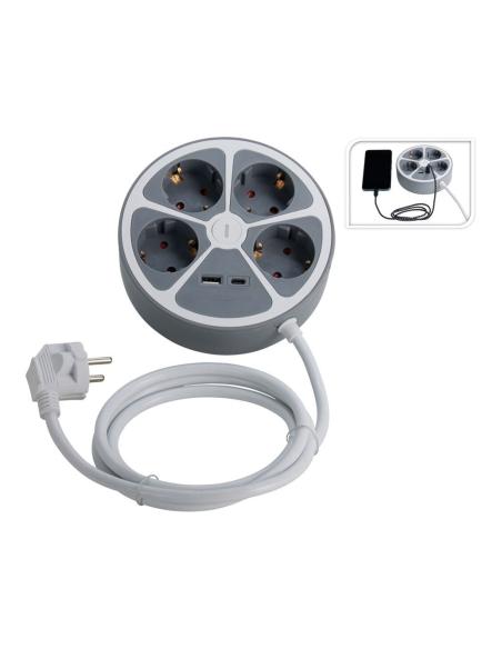 Base de enchufe múltiple 4 tomas redonda + usb, 1,4m cable 8721037572040 20560 FX CONTROL