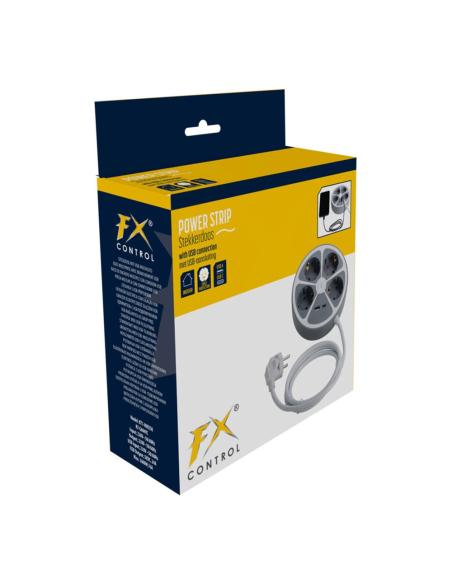 Base de enchufe múltiple 4 tomas redonda + usb, 1,4m cable 8721037572040 20560 FX CONTROL