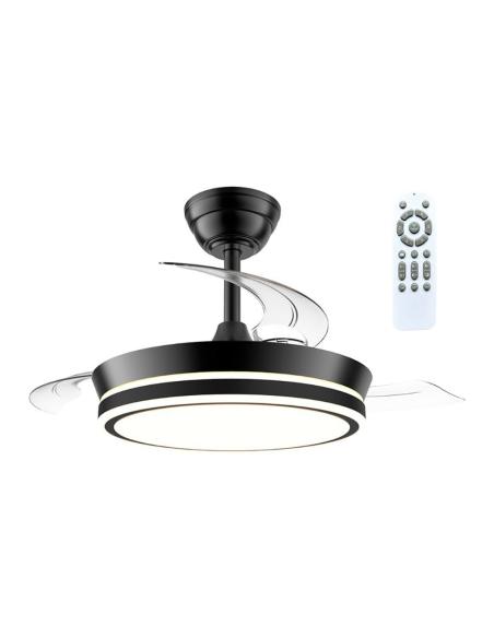 Ventilador de techo led cct, 3 aspas retráctiles 39 w, 4290 lm, negro, aspas ø90 cm, plafón ø41 cm, altura 28 - 38 cm 8435775619