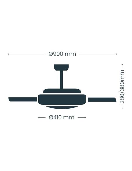 Ventilador de techo led cct, 3 aspas retráctiles 39 w, 4290 lm, negro, aspas ø90 cm, plafón ø41 cm, altura 28 - 38 cm 8435775619