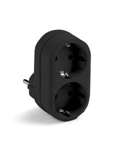 Adaptador doble schuko 2p+t 16a 250 v con entrada frontal, negro 8429760830009 40936 FAMATEL
