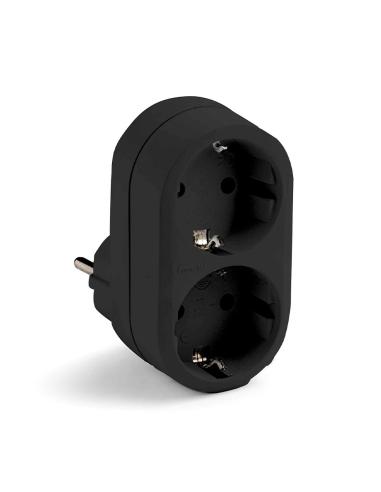 Adaptador doble schuko 2p+t 16a 250 v con entrada frontal, negro 8429760830009 40936 FAMATEL